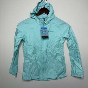 NWT Columbia Girls Blue Long Sleeve Full Zip Rain Jacket Youth Medium
